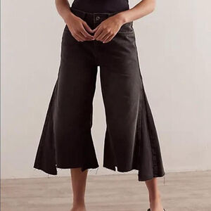 Free People We The Free Womens Ripple Wide Leg Cropped Pieced Jeans Size 25